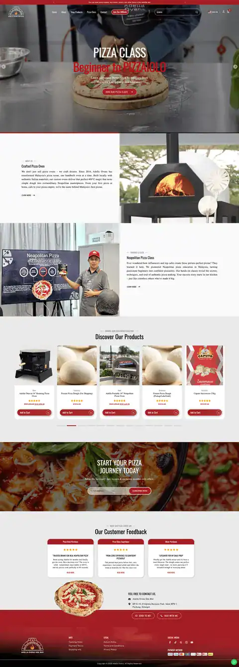 adellaovens.my ecommerce and class booking website built by Benamici
