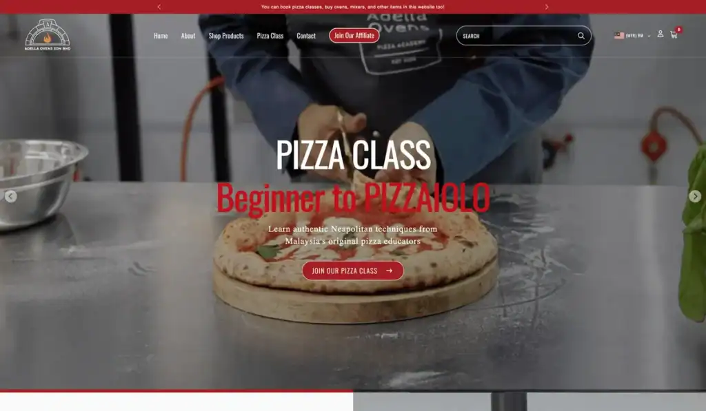 adellaovens.my ecommerce and class booking website built by Benamici